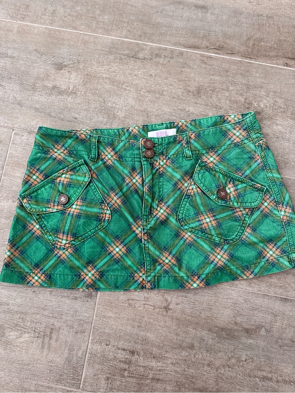 ERL Green Plaid Mini Skirt